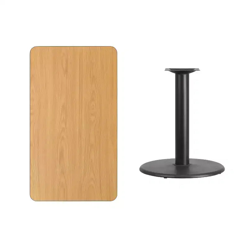 24" x 42" Rectangular Laminate Dining Table with 24" Round Cast Iron Base - Reversible Black/Mahogany Top