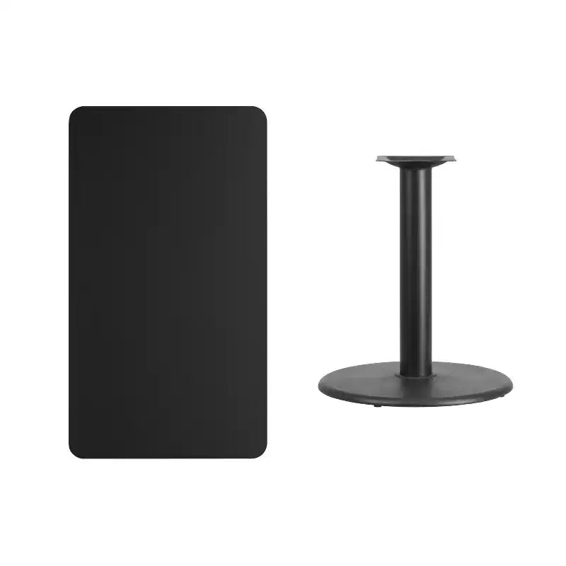 24" x 42" Rectangular Laminate Dining Table with 24" Round Cast Iron Base - Reversible Black/Mahogany Top