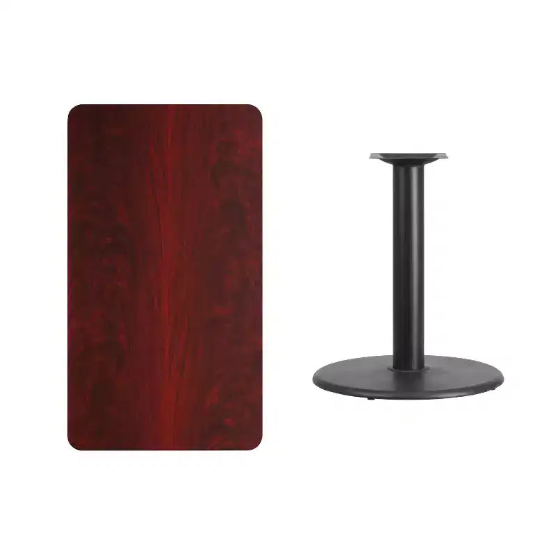 24" x 42" Rectangular Laminate Dining Table with 24" Round Cast Iron Base - Reversible Black/Mahogany Top
