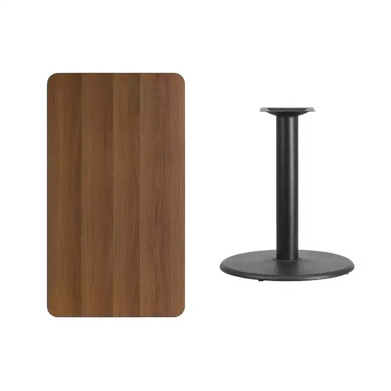 24" x 42" Rectangular Laminate Dining Table with 24" Round Cast Iron Base - Reversible Black/Mahogany Top
