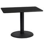 24" x 42" Rectangular Laminate Dining Table with 24" Round Cast Iron Base - Reversible Black/Mahogany Top