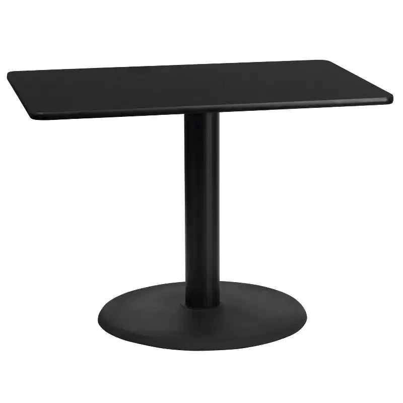 24" x 42" Rectangular Laminate Dining Table with 24" Round Cast Iron Base - Reversible Black/Mahogany Top
