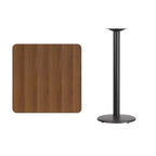 30" Square Laminate Bar Height Table with 18" Round Cast Iron Base - Reversible Black/Mahogany Top