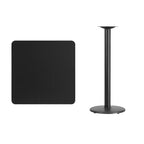 30" Square Laminate Bar Height Table with 18" Round Cast Iron Base - Reversible Black/Mahogany Top