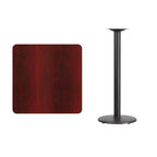 30" Square Laminate Bar Height Table with 18" Round Cast Iron Base - Reversible Black/Mahogany Top