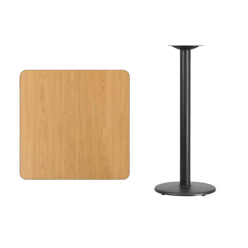 30" Square Laminate Bar Height Table with 18" Round Cast Iron Base - Reversible Black/Mahogany Top