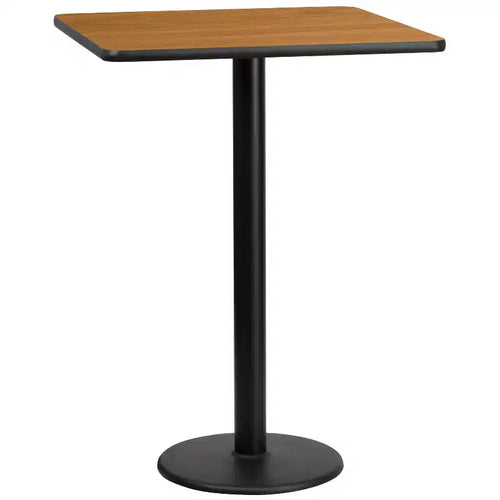 30" Square Laminate Bar Height Table with 18" Round Cast Iron Base - Reversible Black/Mahogany Top