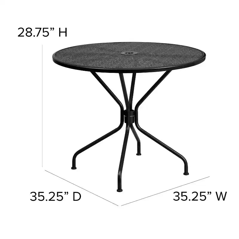 Table de terrasse en acier Emma et Oliver de 35,25 po de diamètre de qualité commerciale pour l'intérieur et l'extérieur – Trou pour parasol