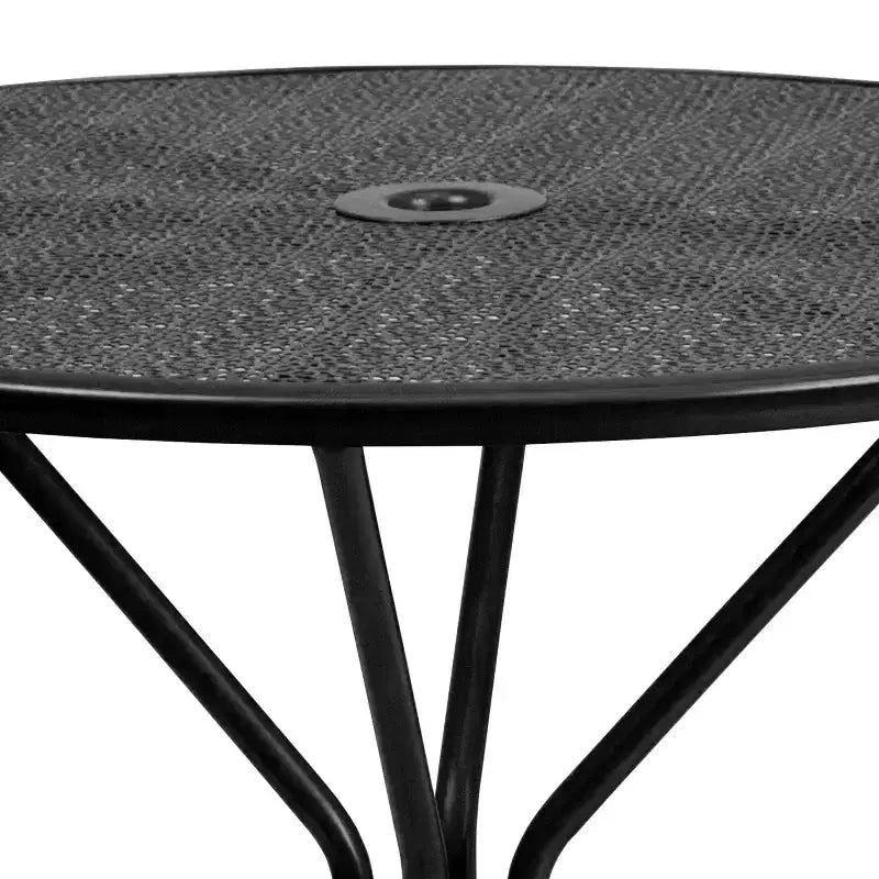 Table de terrasse en acier Emma et Oliver de 35,25 po de diamètre de qualité commerciale pour l'intérieur et l'extérieur – Trou pour parasol