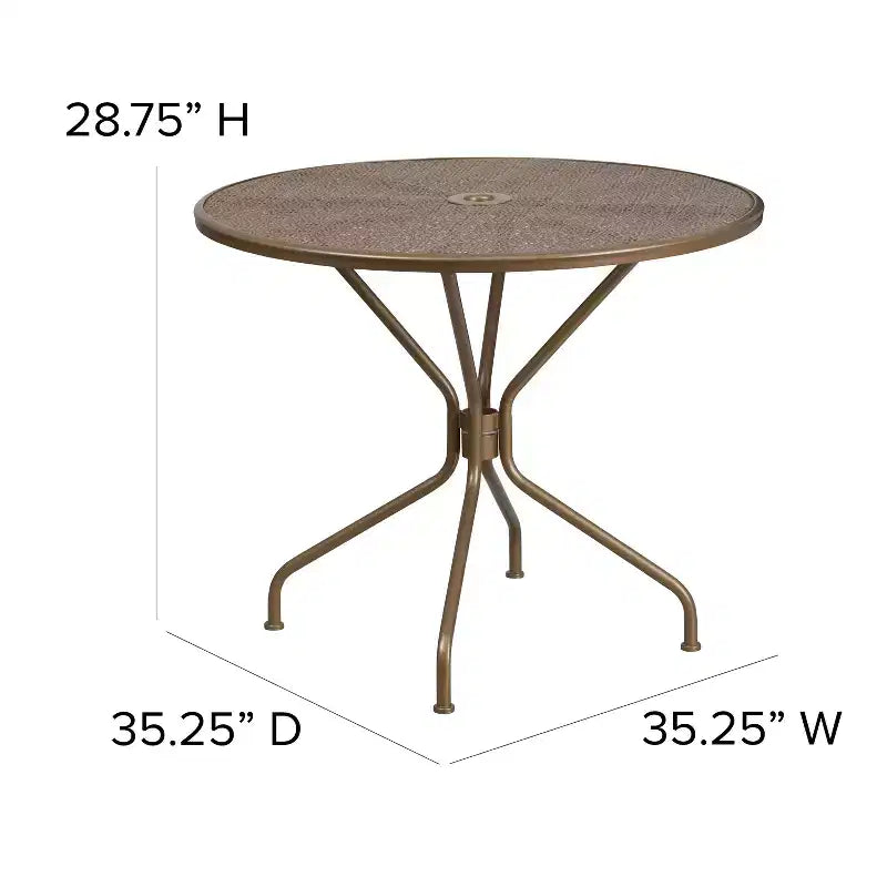 Table de terrasse en acier Emma et Oliver de 35,25 po de diamètre de qualité commerciale pour l'intérieur et l'extérieur – Trou pour parasol