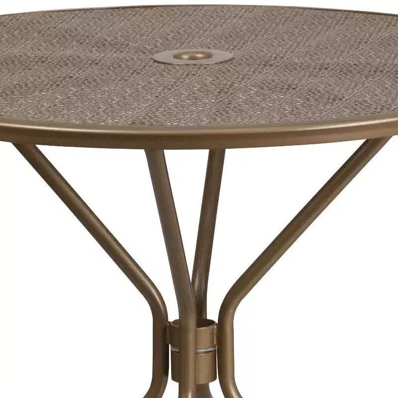 Table de terrasse en acier Emma et Oliver de 35,25 po de diamètre de qualité commerciale pour l'intérieur et l'extérieur – Trou pour parasol
