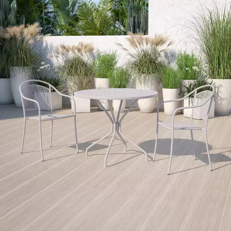 Table de terrasse en acier Emma et Oliver de 35,25 po de diamètre de qualité commerciale pour l'intérieur et l'extérieur – Trou pour parasol