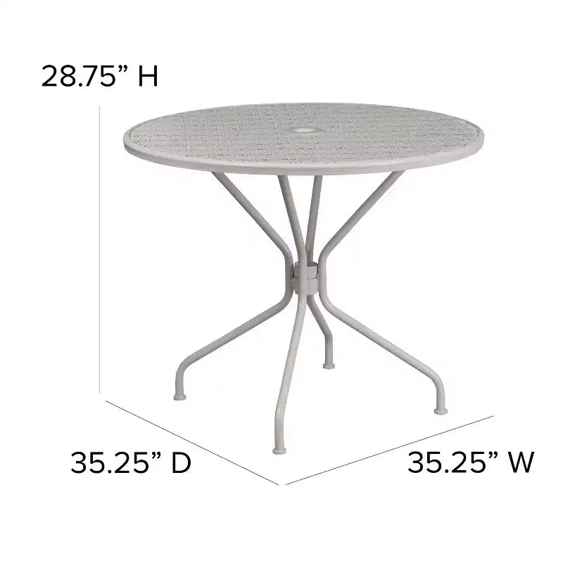 Table de terrasse en acier Emma et Oliver de 35,25 po de diamètre de qualité commerciale pour l'intérieur et l'extérieur – Trou pour parasol