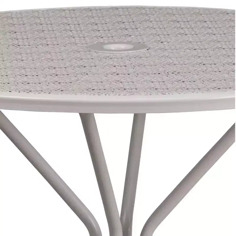Table de terrasse en acier Emma et Oliver de 35,25 po de diamètre de qualité commerciale pour l'intérieur et l'extérieur – Trou pour parasol