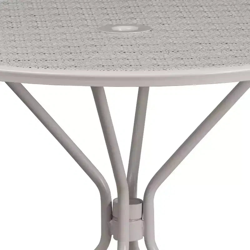 Table de terrasse en acier Emma et Oliver de 35,25 po de diamètre de qualité commerciale pour l'intérieur et l'extérieur – Trou pour parasol