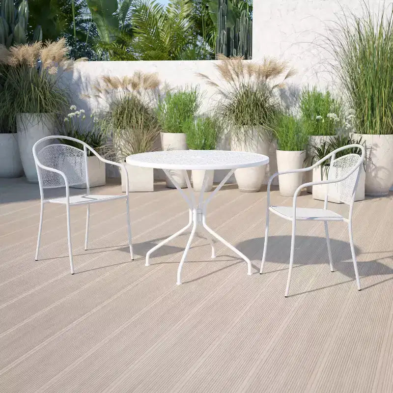 Table de terrasse en acier Emma et Oliver de 35,25 po de diamètre de qualité commerciale pour l'intérieur et l'extérieur – Trou pour parasol