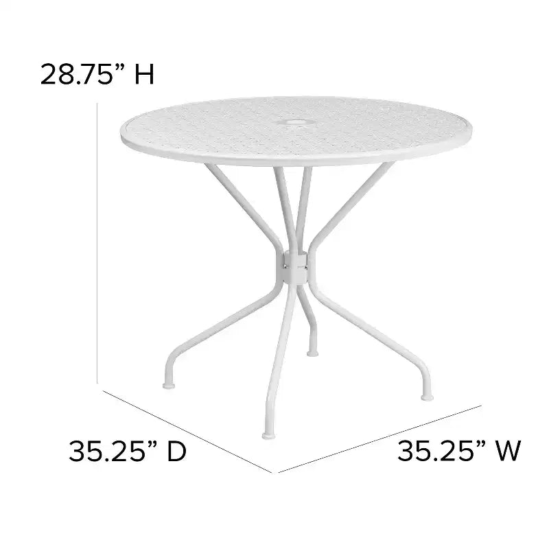 Table de terrasse en acier Emma et Oliver de 35,25 po de diamètre de qualité commerciale pour l'intérieur et l'extérieur – Trou pour parasol