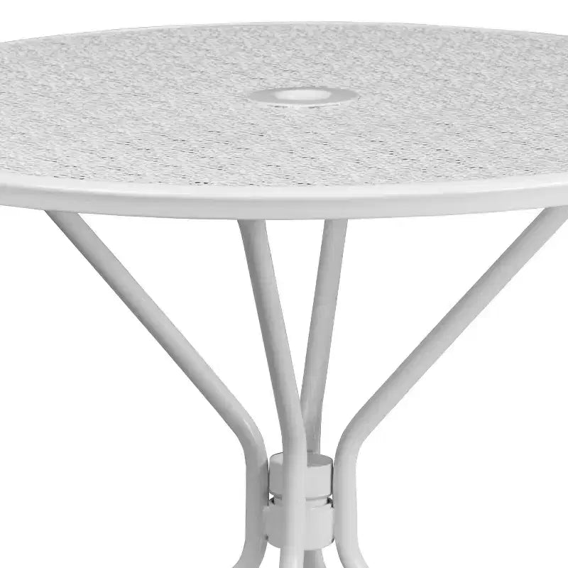 Table de terrasse en acier Emma et Oliver de 35,25 po de diamètre de qualité commerciale pour l'intérieur et l'extérieur – Trou pour parasol