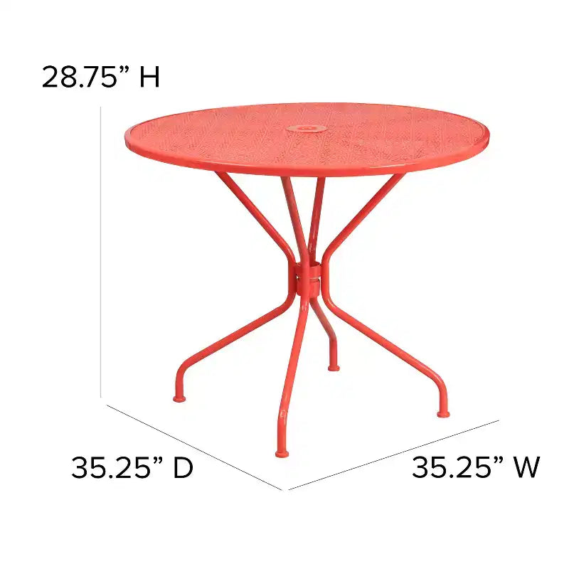 Table de terrasse en acier Emma et Oliver de 35,25 po de diamètre de qualité commerciale pour l'intérieur et l'extérieur – Trou pour parasol