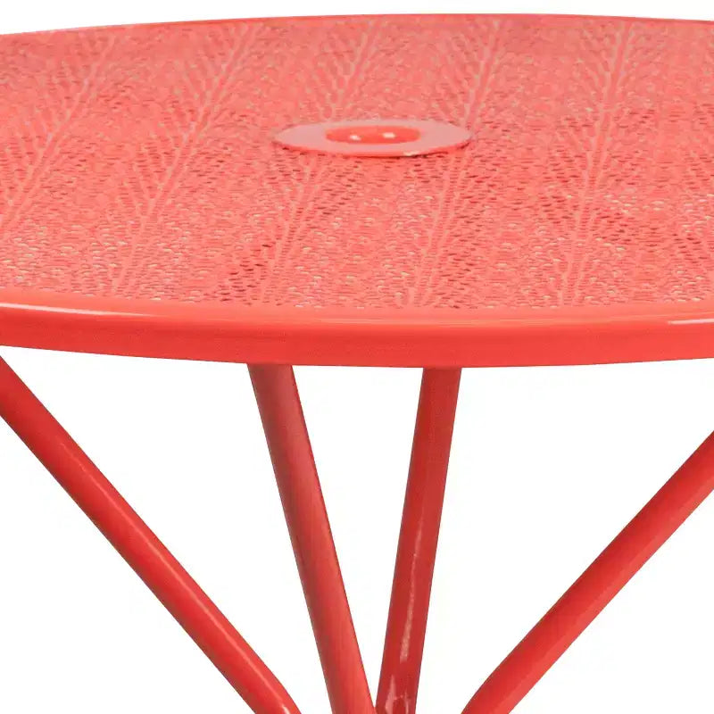 Table de terrasse en acier Emma et Oliver de 35,25 po de diamètre de qualité commerciale pour l'intérieur et l'extérieur – Trou pour parasol