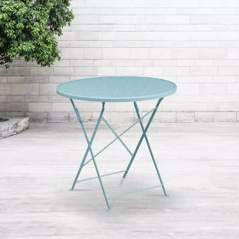 Table de patio pliante Emma et Oliver en métal coloré de 30 po de qualité commerciale pour jardin et patio