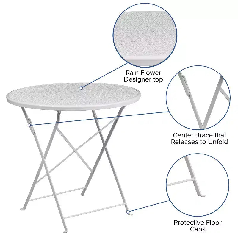Table de patio pliante Emma et Oliver en métal coloré de 30 po de qualité commerciale pour jardin et patio