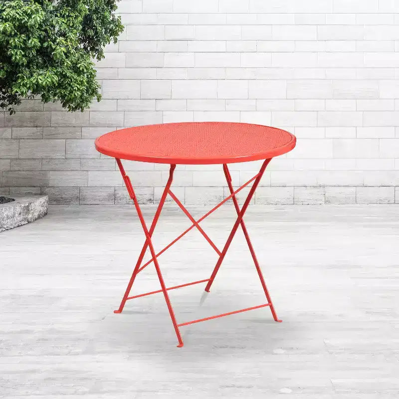 Table de patio pliante Emma et Oliver en métal coloré de 30 po de qualité commerciale pour jardin et patio