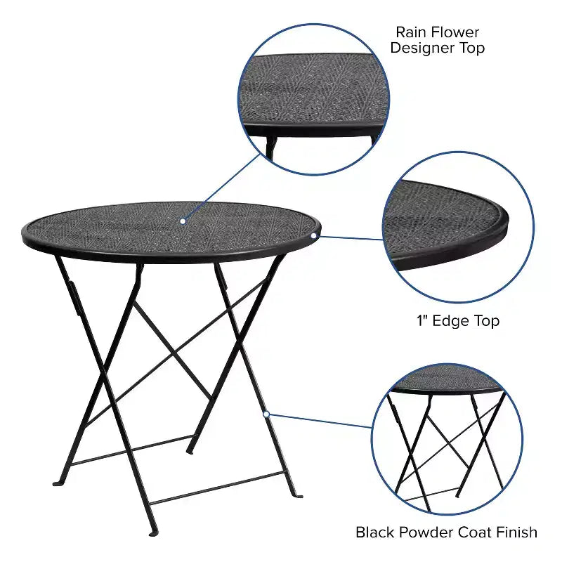 Table de patio pliante Emma et Oliver en métal coloré de 30 po de qualité commerciale pour jardin et patio