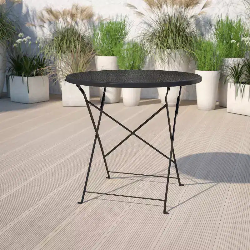Table de patio pliante Emma et Oliver en métal coloré de 30 po de qualité commerciale pour jardin et patio