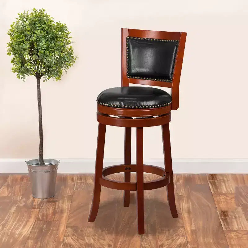 30" Open Panel Back Wood Barstool with LeatherSoft Swivel Seat - Dark Cherry