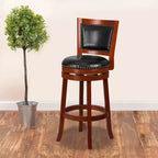 30" Open Panel Back Wood Barstool with LeatherSoft Swivel Seat - Dark Cherry