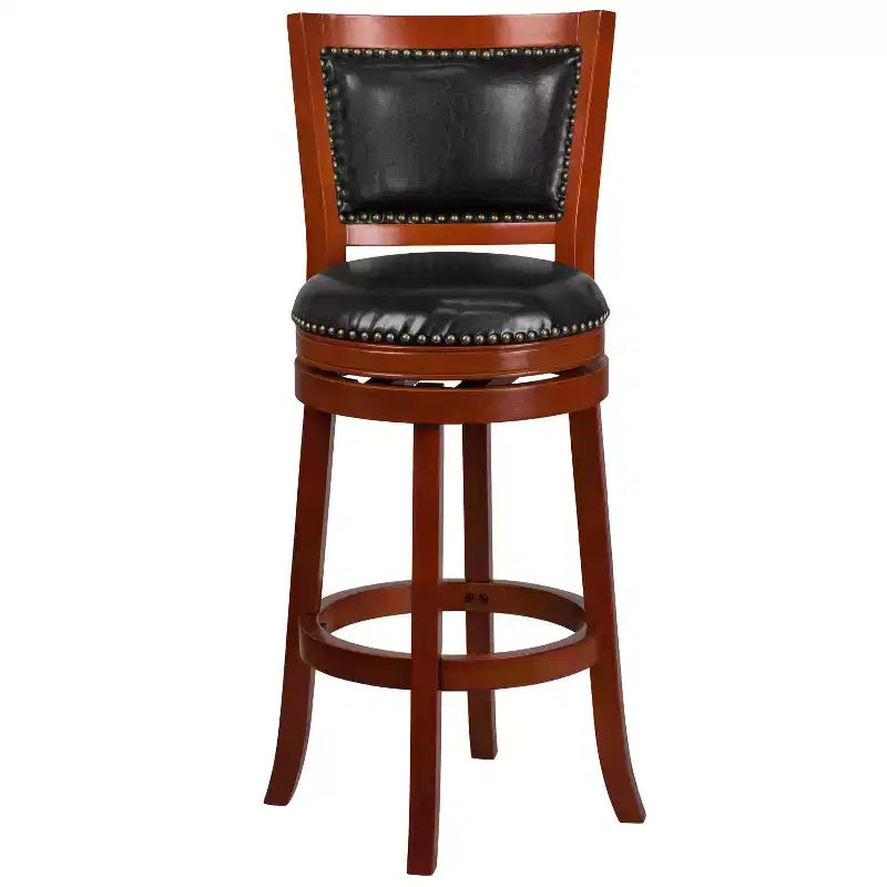 30" Open Panel Back Wood Barstool with LeatherSoft Swivel Seat - Dark Cherry