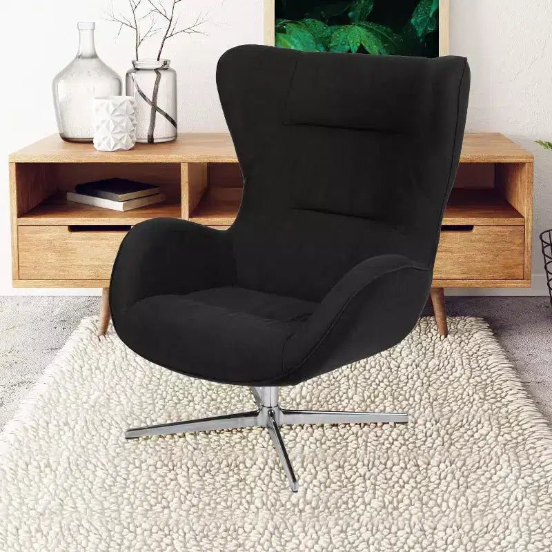 Retro Swivel Wing Accent Chair with LeatherSoft Upholstery - 500 lb Capacity