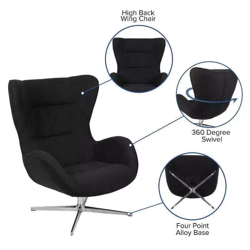 Retro Swivel Wing Accent Chair with LeatherSoft Upholstery - 500 lb Capacity