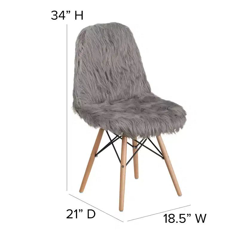 Shaggy Faux Fur Accent Chair with Beechwood Base - Retro Contemporary Style