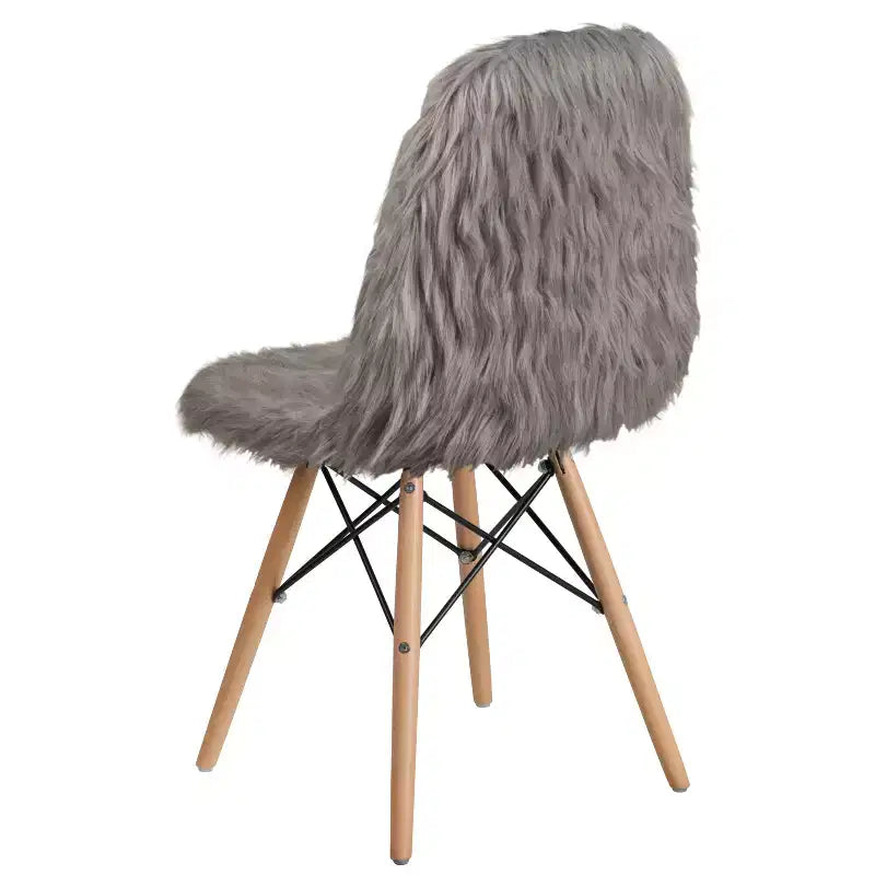 Shaggy Faux Fur Accent Chair with Beechwood Base - Retro Contemporary Style