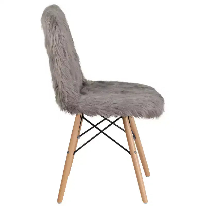 Shaggy Faux Fur Accent Chair with Beechwood Base - Retro Contemporary Style