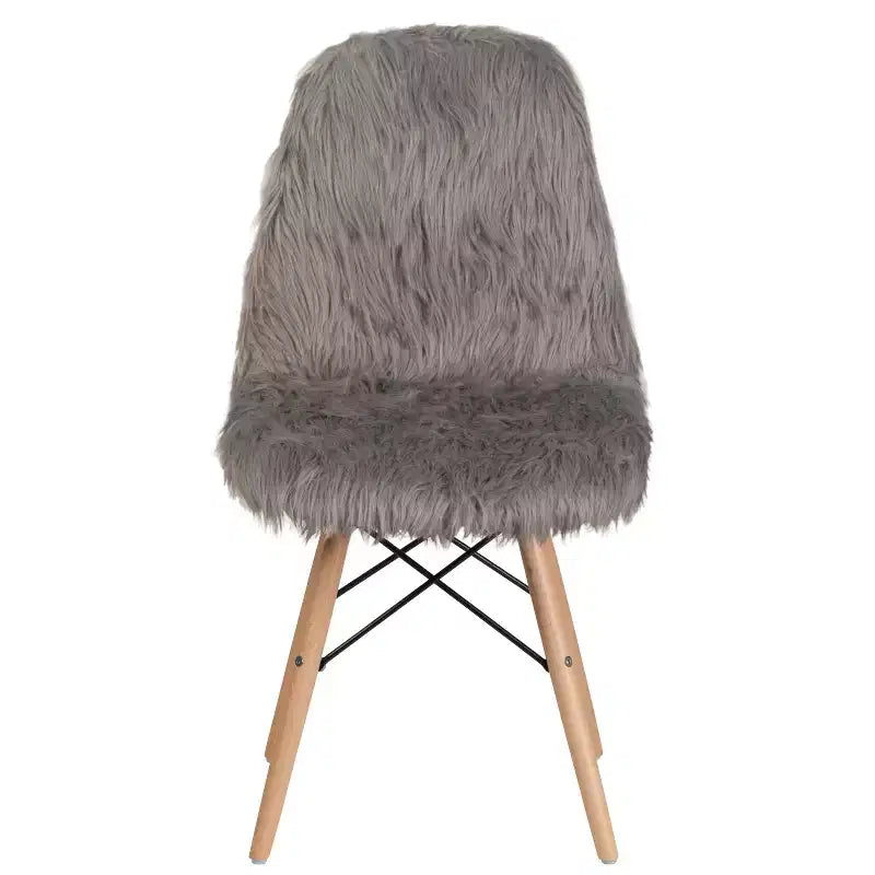 Shaggy Faux Fur Accent Chair with Beechwood Base - Retro Contemporary Style