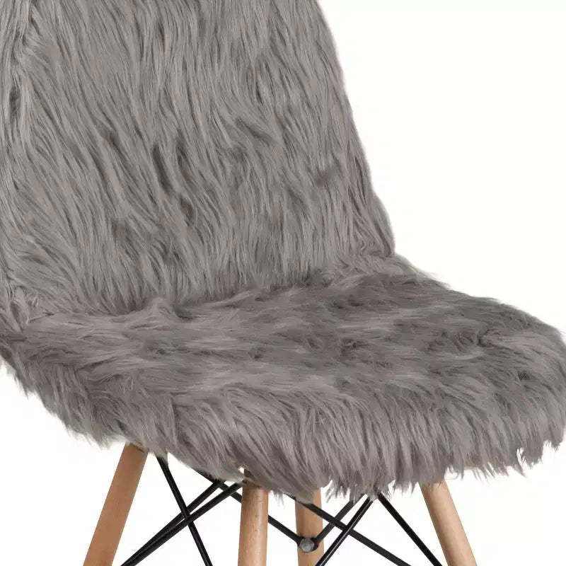 Shaggy Faux Fur Accent Chair with Beechwood Base - Retro Contemporary Style