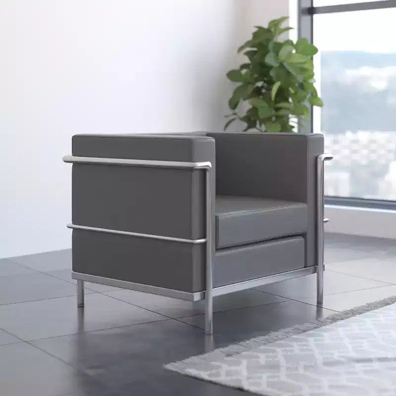 Contemporary LeatherSoft Chair with Double Bar Encasing Frame - 550 lb Capacity