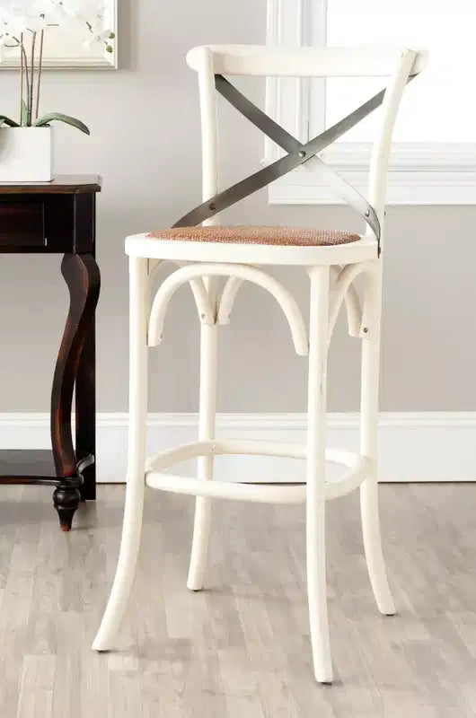 X-Back Bar Stool - Antique White Birch Wood, 44.1"H, 290 lb Capacity