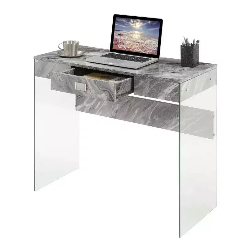 36" Glass Top Desk with Drawer - 30"H x 15.75"D
