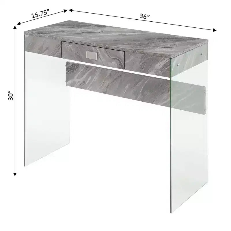 36" Glass Top Desk with Drawer - 30"H x 15.75"D