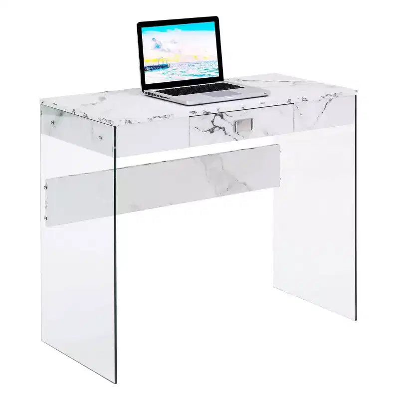 36" Glass Top Desk with Drawer - 30"H x 15.75"D