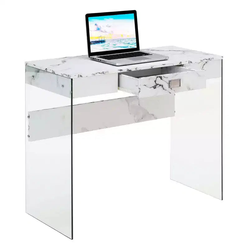 36" Glass Top Desk with Drawer - 30"H x 15.75"D