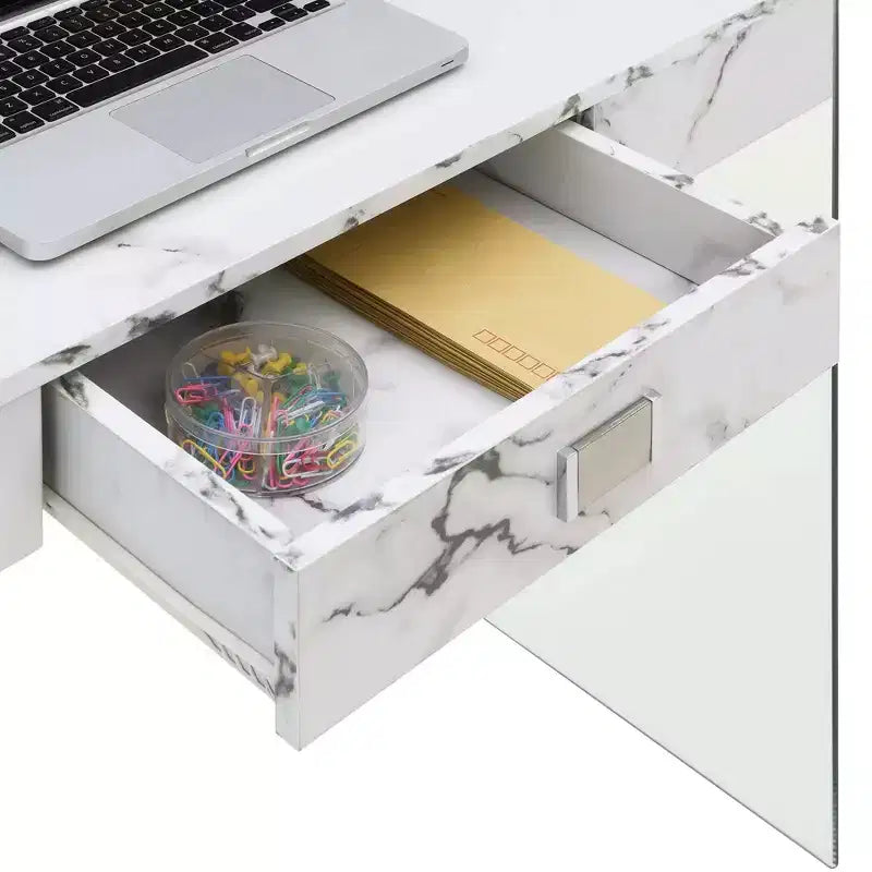 36" Glass Top Desk with Drawer - 30"H x 15.75"D