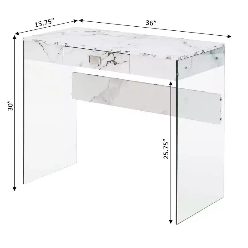 36" Glass Top Desk with Drawer - 30"H x 15.75"D