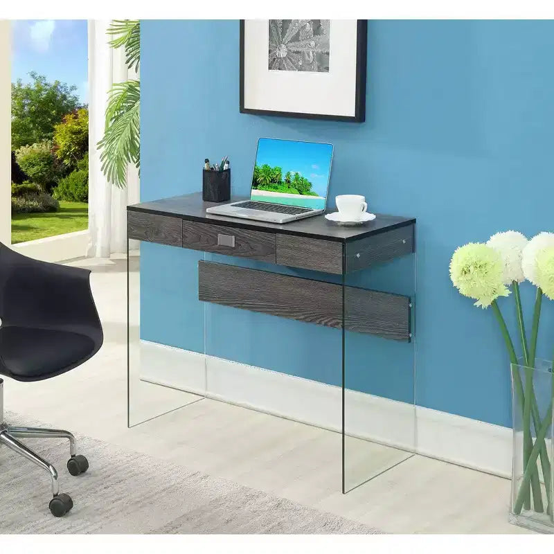 36" Glass Top Desk with Drawer - 30"H x 15.75"D