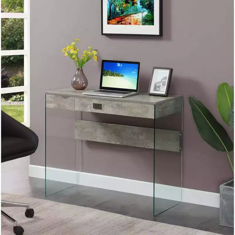 36" Glass Top Desk with Drawer - 30"H x 15.75"D