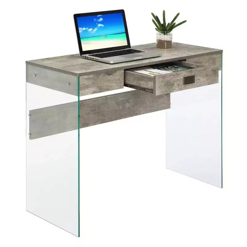 36" Glass Top Desk with Drawer - 30"H x 15.75"D